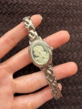 Silver Cameo Bracelet Watch - White Cameo on Silver
